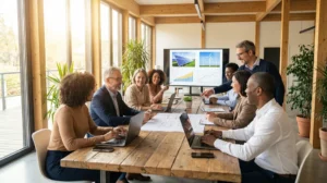 Menschen am Holztisch